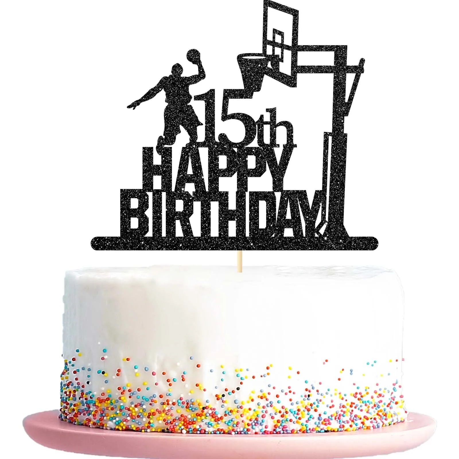 Altre forniture per feste festive L Tema del basket Happy 15th Birthday Cake Topper Ragazzi 15 anni Decorazioni Azione di tiro S Mjbag Amfa5