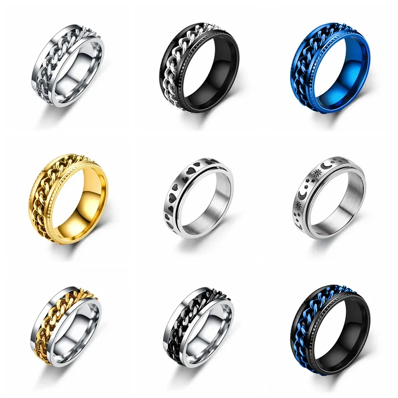 12pcs moda novo transferência simples rings de banda masculina aço inoxidável pode ser girado para abrir o anel de corrente de garrafa de cerveja