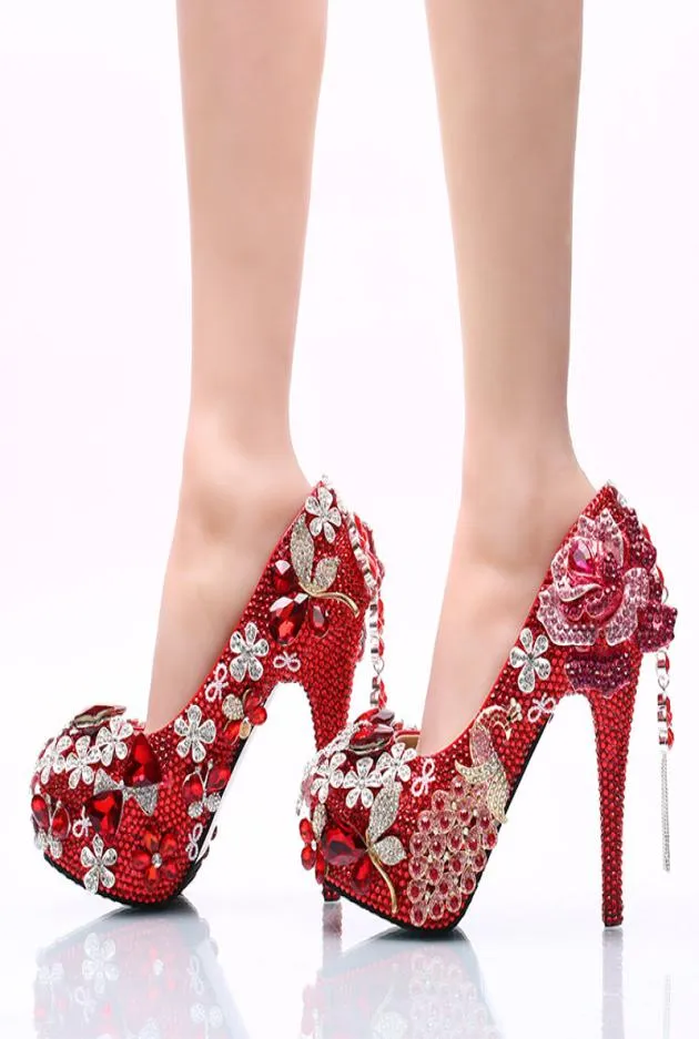 Роскошные красные свадебные туфли с красным ростом туфли на высоком каблуке Bridal Dre