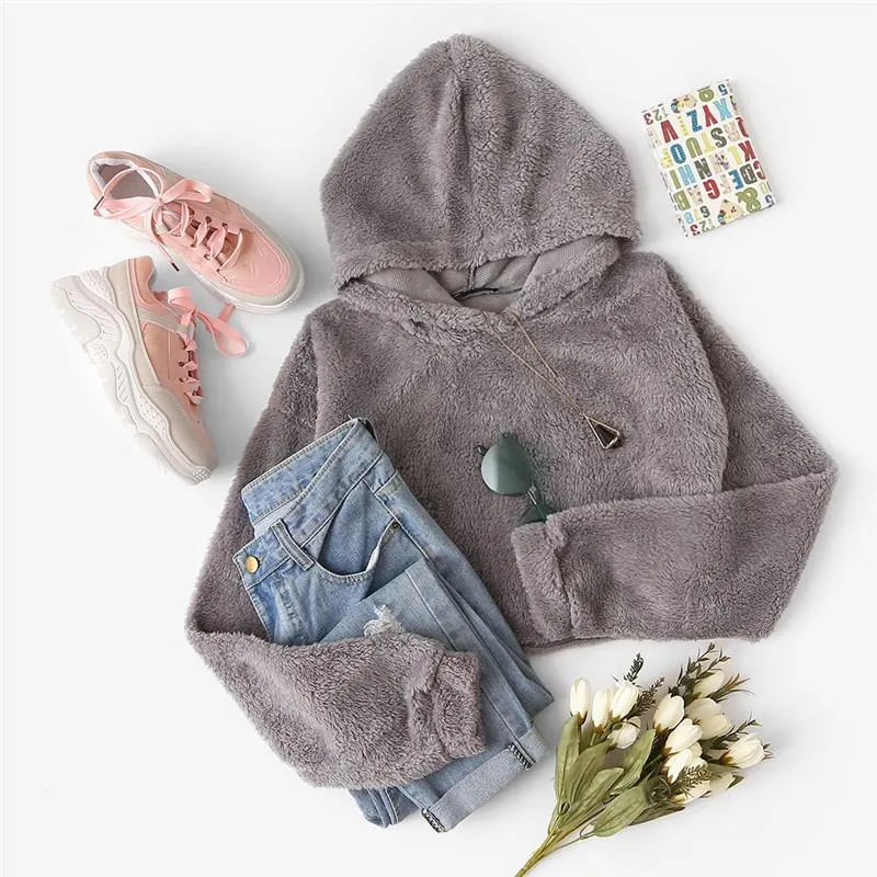 Drop shoulder hotsell crop teddy hoodie