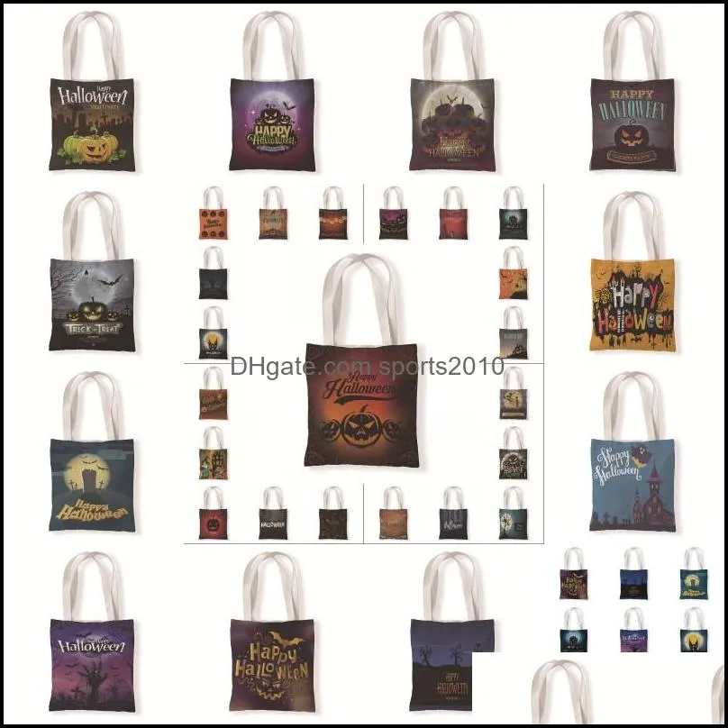 Gift Wrap Gift Wrap Pumpkin Canvas Bag Halloween Printing Single Shoder Hand Carry High Capacity Environment Protection Shop Bags Lit Dhjn6