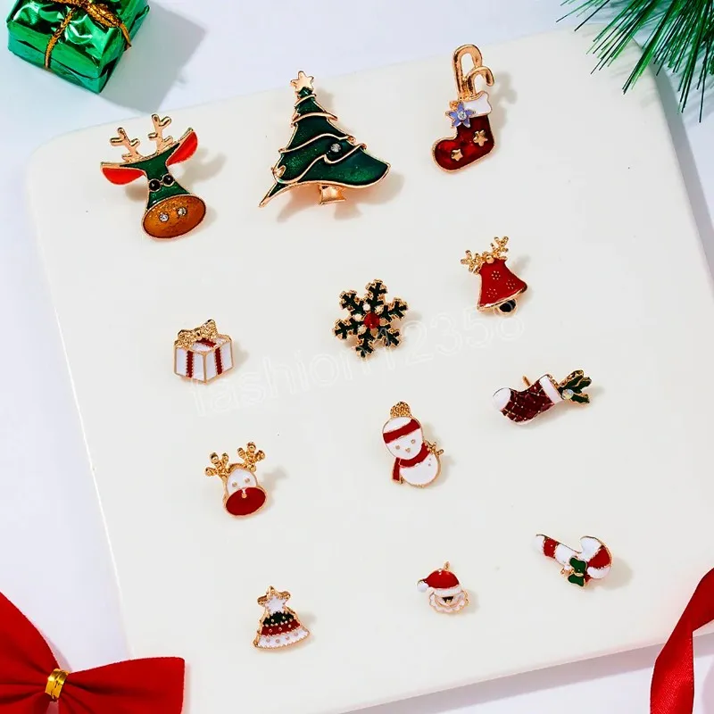 Neue Jahr Weihnachten Brosche Set Für Frauen Mode Schneemann Santa Claus Baum Deer Hut Strass Emaille Nette Schmuck kinder Geschenke