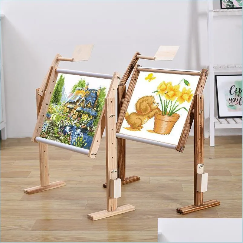Ganchos trilhos de ganchos trilhos pinheiro bordado ajust￡vel Flor Stand Desktop Cross Stitch prateleira shees grande criativo su madeira dh92o