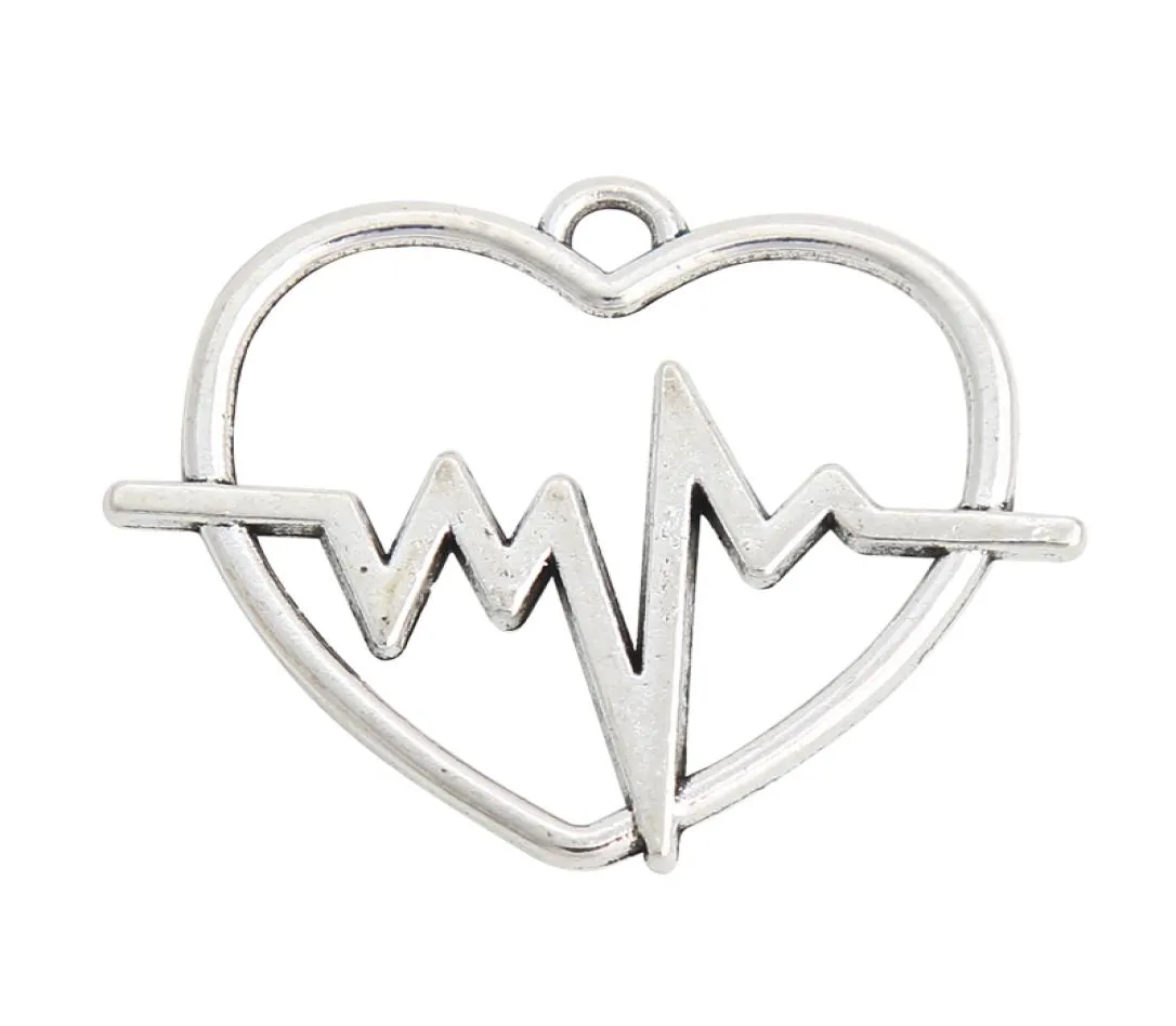 أزياء سبيكة Medical Heart ECG Electrocardiographic Heart Medical Nurse Gift Hights Charms 50pcs 2530mm AAC204