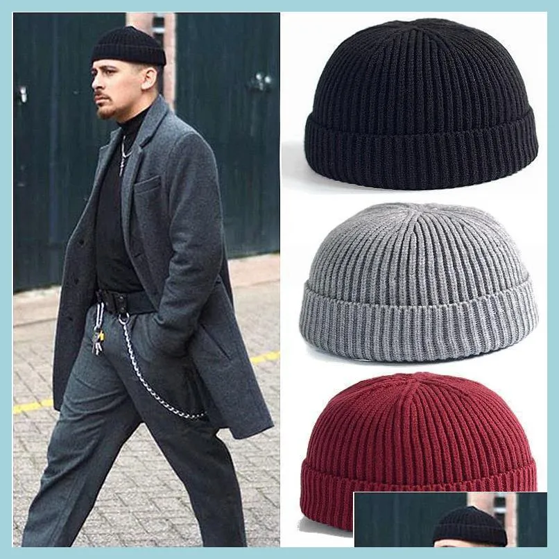 Beanie/Skull Caps Mens Skl Caps Beanies Autumn Winter Knitted Hat For Men Women Beanie Solid Cap Street Hats Fashion Accessories Whol Dhvo5