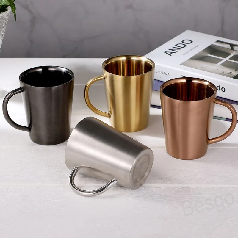 Tasses à café en acier inoxydable Tasses anti-brûlure à double couche avec poignée Tasse portable Tasse à boire écologique Bouteille d'eau BH7501 TQQ