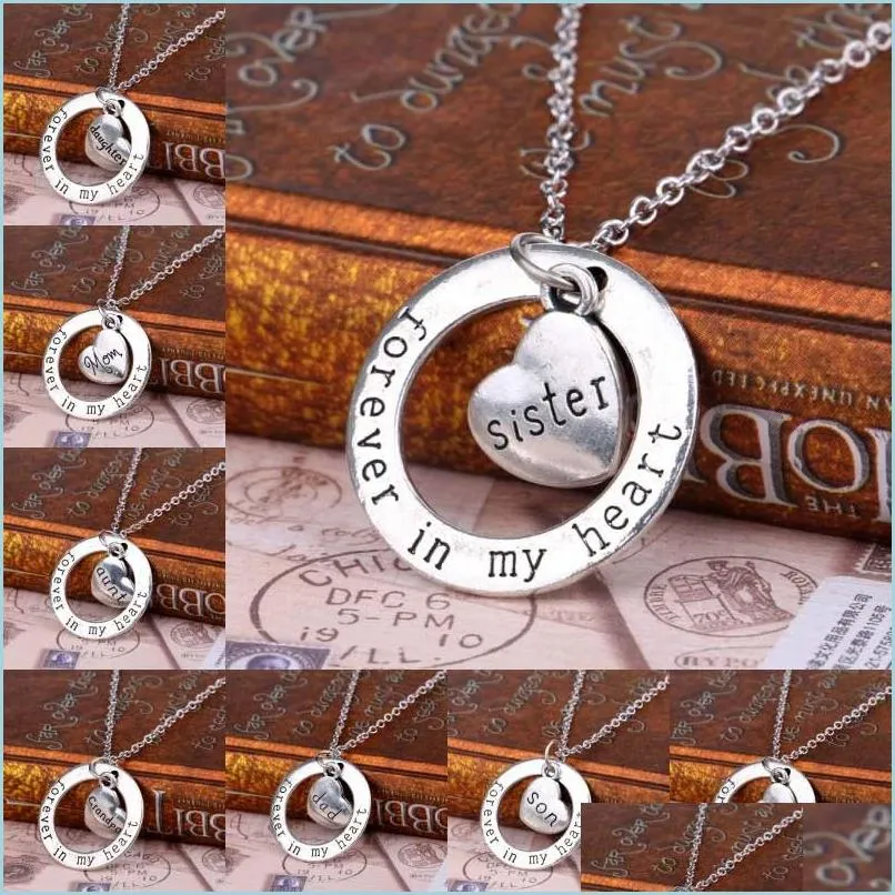 Pendant Necklaces Forever In My Heart Pendant Necklaces Mom Grandma Daughter Sister Dad Necklace Clavicle Chain Jewelry M Carshop2006 Dhhdf