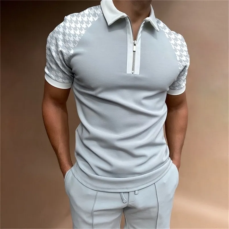 Hommes Polos Style Haute Qualité Hommes Polos Casual Patchwork Homme Polo À Manches Courtes Turn-Down Col À Fermeture Éclair Polo 220906