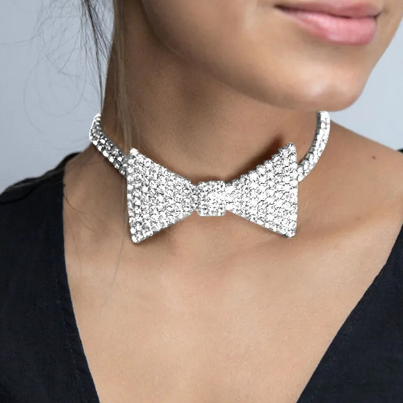 Işıltılı rhinestone bowknot cezalandırıcı kolye sevimli bowknot kolyeler düğün gelin takı