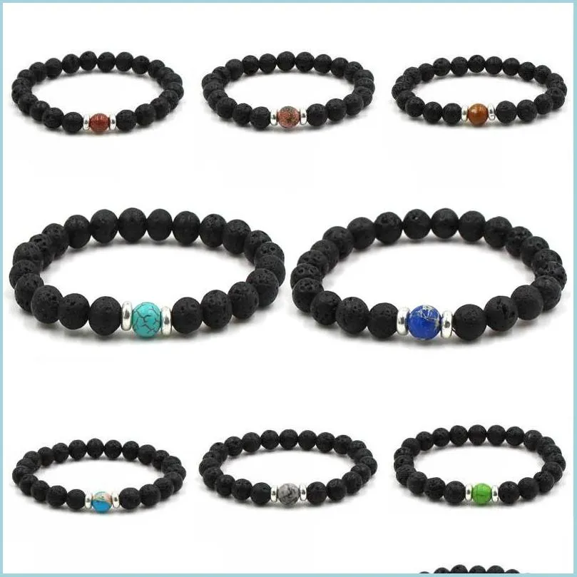 Bedelarmbanden zwarte lava etherische olie diffuser armbanden voor vrouwen mannen bangle natuursteen stretch armband 8 mm yoga dhseller2010 dhflb