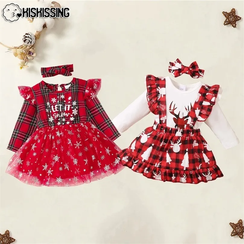 Ocasões especiais Kissing Baby Girl Dress Sets Mother Kids Charm Holida de moda xadrez fofo de natal estilos de roupas roupas de roupa 220907