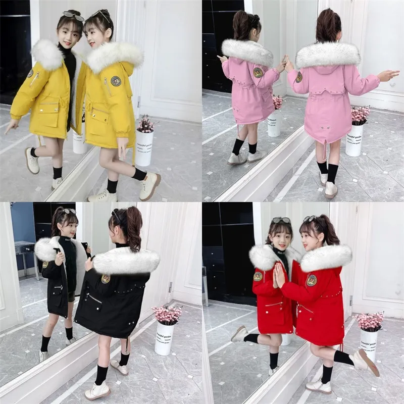 Jaqueta infantil da moda para meninas com capuz quente de casaco grosso garotas crian￧as longas roupas de roupas de outono de inverno