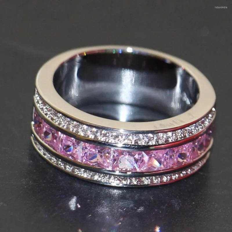 Обручальные кольца размер 5-11 прибытие роскошные украшения 10 кт белое золото, заполненное принцессой Princess Pink 5a кубическая циркония, Cz Square Band Ring Ring
