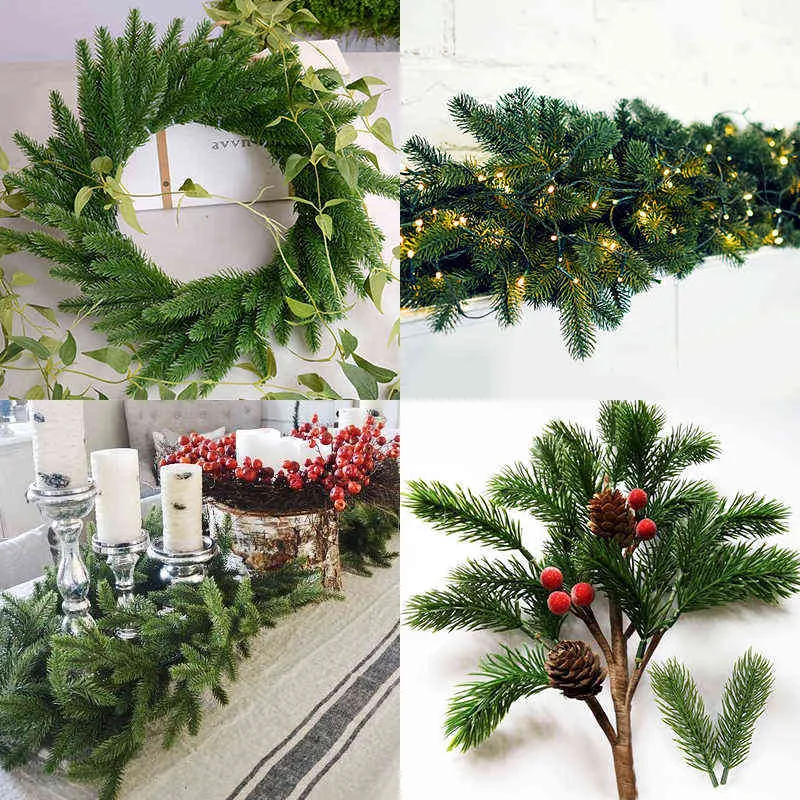 Faux Floral Greenery 1020pcs Artificial Pines Plants Fake Plants Fake Wreath Garland Decorações para casa Ornamento de Natal Tree Diy Craft J220906