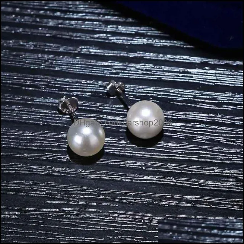 Dangle Chandelier Quality Round White Ctured Akoya Stud Pearl Earrings For Women Drop Delivery 2021 Jewelry Dhseller2010 Dhuci