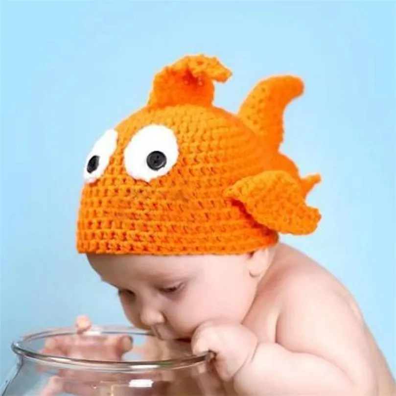 Mützen Hüte Kinder Gestrickte Goldfisch Nette Pompom Baby Mütze Dicke Warme Mädchen Junge Beanie Winter Ohr Kinder 220907