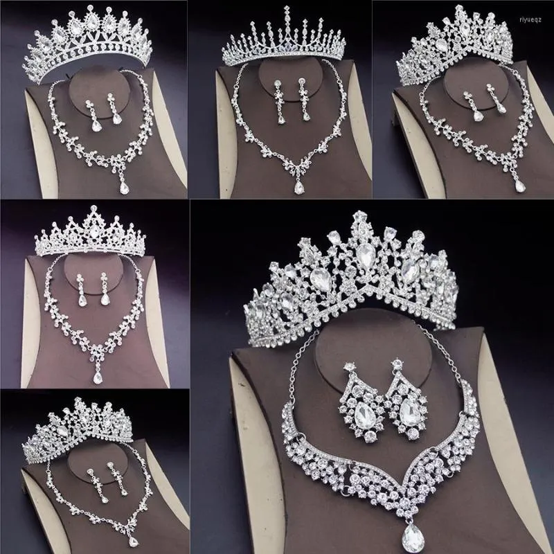 Ensembles de bijoux de mariage magnifique Costume de mariée pour les femmes goutte d'eau cristal diadème africain couronne collier boucle d'oreille ensemble