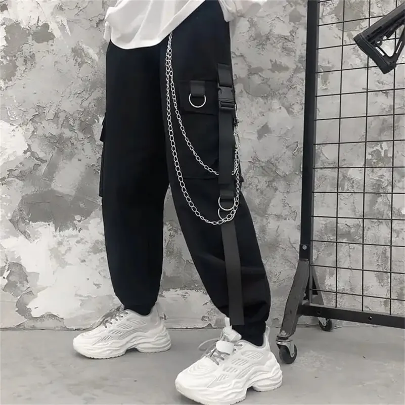 Pantalones de hombre Pantalones de carga Cadenas de hombre Bolsillo Punk Pantalones de chándal negros Pantalones de chándal Harajuku gótico Ropa de mujer Hip-Hop Streetwear Techwear 220907