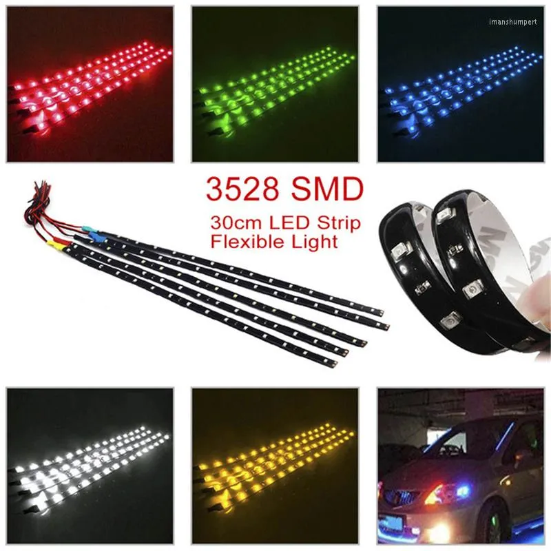 Remsor 2st LED -strip SMD3528 Vattentät flexibel 30 cm rödgrön blå vit varm superljus bil styling dekor klistermärken lampa