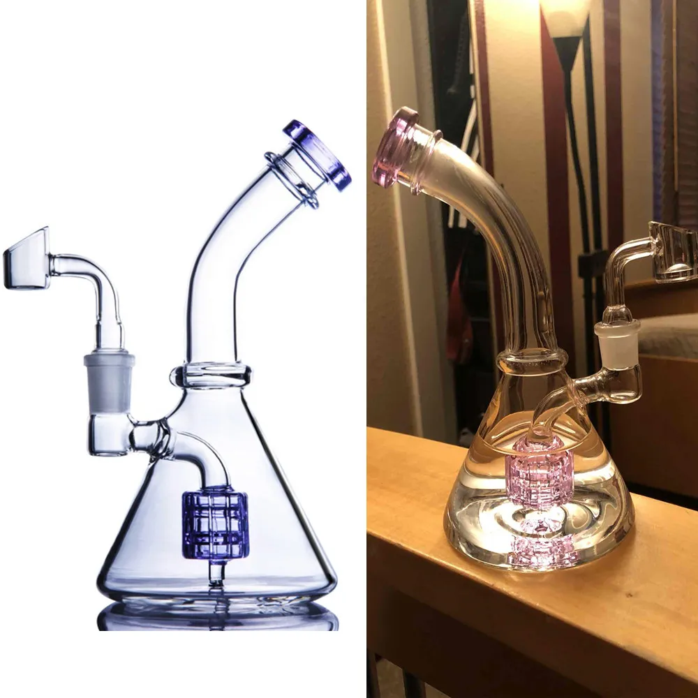 7.9 Inch Purple Concentrate Hookah Rigs Matrix Tire Perc Recycler Glass Water Bongs Oil Dabber Smoking Bubbler Pipes