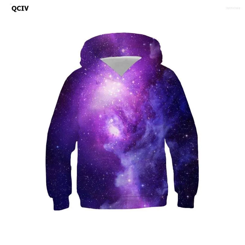 Hoodies qciv 3d capuz colorido colorido crianças galáxia com capuz casual nebulosa impressão púrpura de moletom impressa de manga longa engraçada