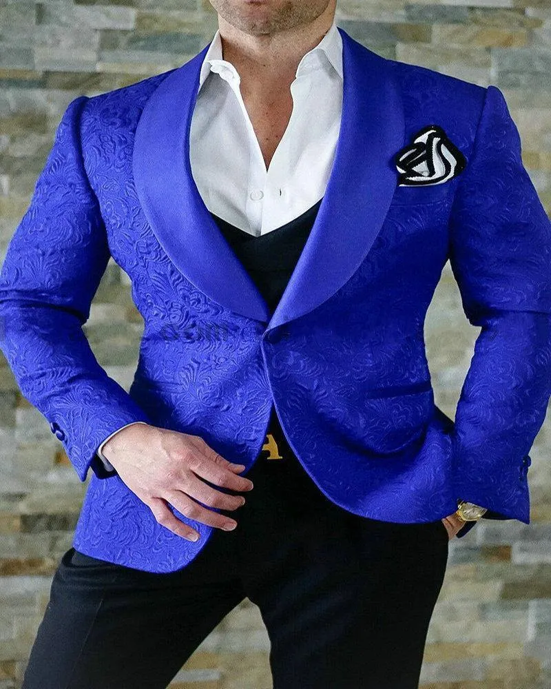 Royal Blue Butterfly Jacquard Groom Tuxedos in reliëf driedimensionale patroon heren blazer trouwjurk prom kleding multi-colour optioneel