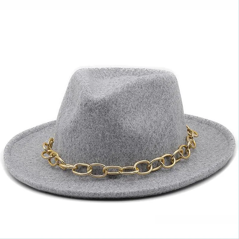 Stingy Brim Hats Fedora Hat For Women Men Fedoras Bk Mens Womens Felt Hats With Chain Woman Man Panama Cap Female Male Vintag Bdehome Dh6Ol