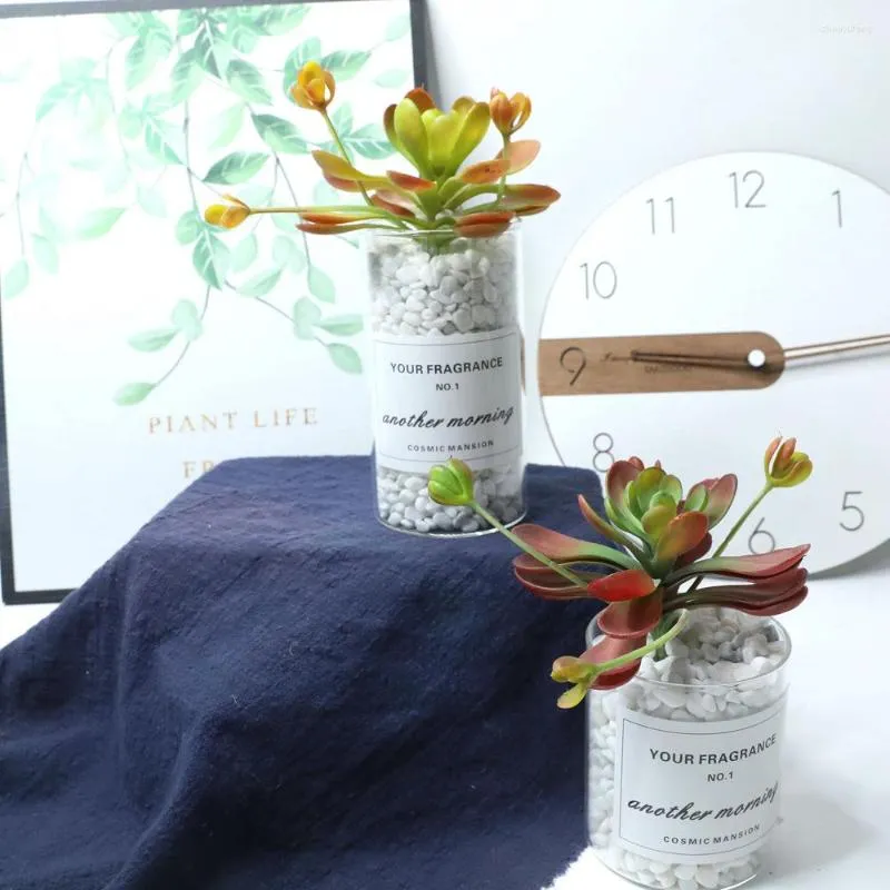 Dekoratif Çiçekler Succulents Yapay Mavi Lotus Yeşil Bitkiler Ev Bahçe Yatak Odası Parti Ofis Masa Odası Mini Küçük Bonsai Dekorasyon