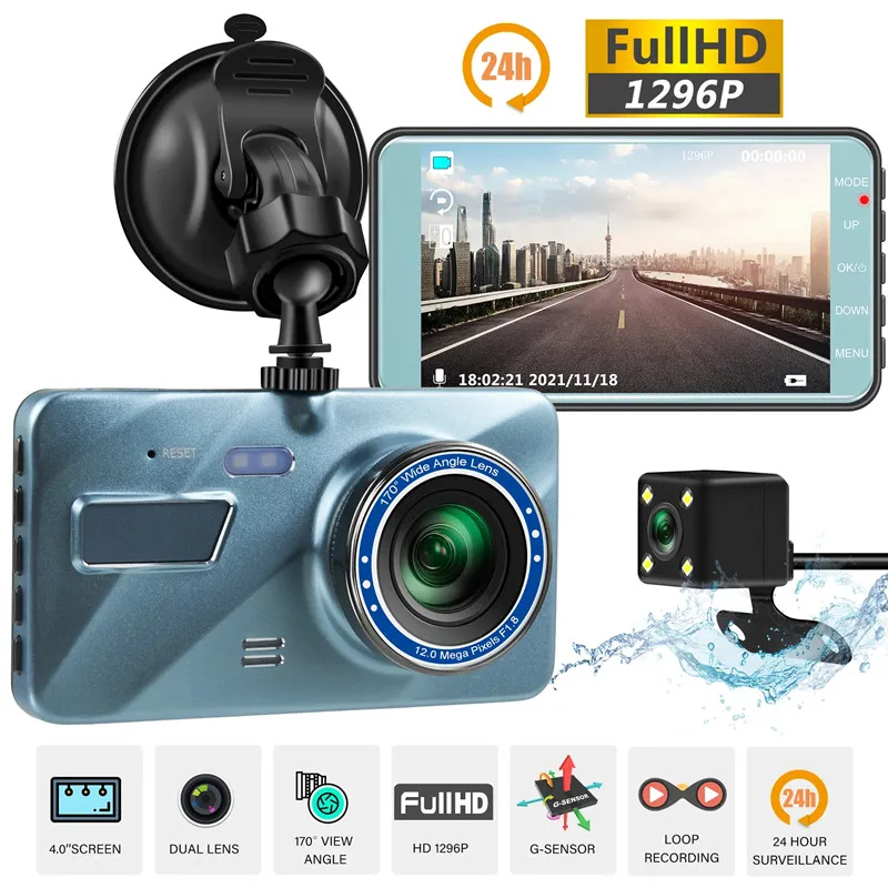 4 inch 1080P Dual Lens Car DVR Camera Video Recorder Dash Cam Smart G-Sensor Rear 170 Degree Wide Angle Ultra Resolution 2.5D HD