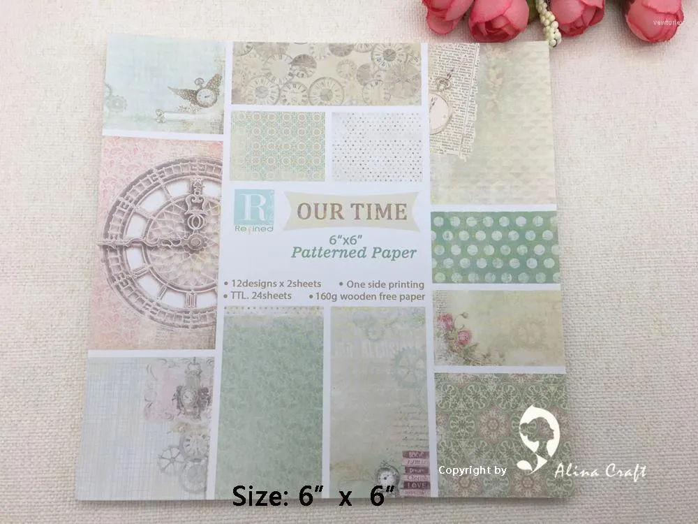 Embrulho de presente Alinacraft 24 folha 6 "x6" Our Time Padrated Scrapbooking Pack Pack Handmade Craft Background Pad