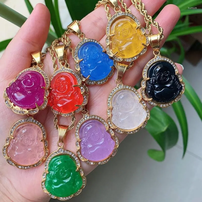 Multicolor Crystal Buddha Buddha Pendant Necklace For Women And Men Hip Hop Stainless Steel Jewelry With Jades Stone Pendulum For Healing From Humom 9.63 DHgate.Com