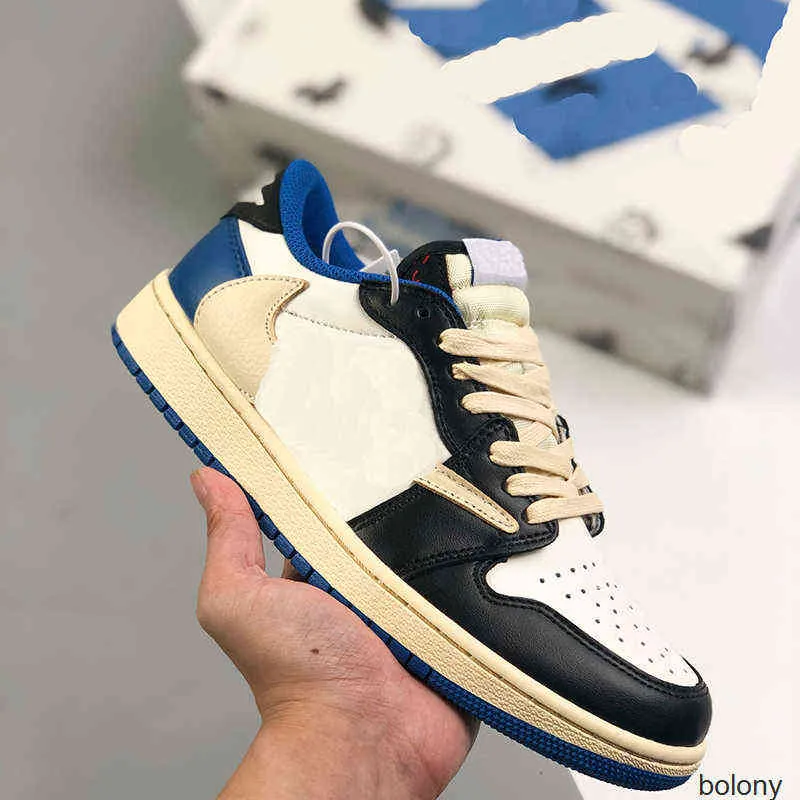 Jumpman 1 OG 1S Low Mens 농구화 TS X Fragment White Blue Lychee Skin North Carolina Suede Womens