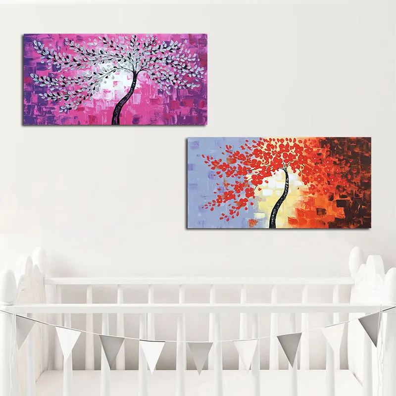 Purple and Red Tree Art Scenery Landscape Canvas Paintings Poster and Print Artwork Natural Wall Picture for Living Room Decor