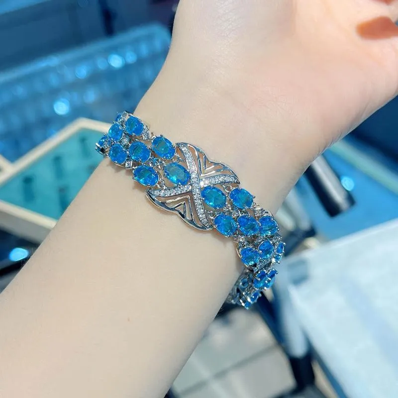 L￤nkarmband Foydjew Luxury Designer High-End Jewelry High Carbon Zircon Simulation Swiss Blue Topaz Stone Chain for Women