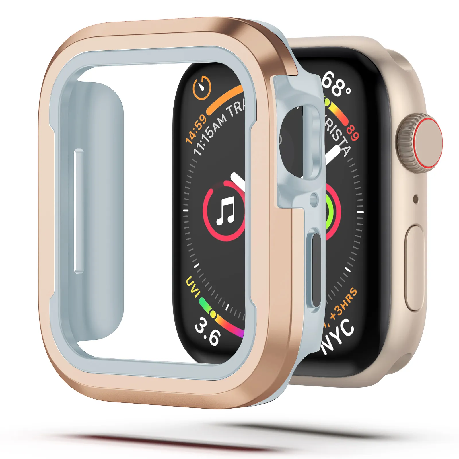 Transparent TPU Helskärmsklocka Skydd Case Aluminium Alloy Metal Bumber Frame Anti-Fall 40mm 41mm 44mm 45mm Skyddsskydd för Apple Watch Series 4/5/6/7/8