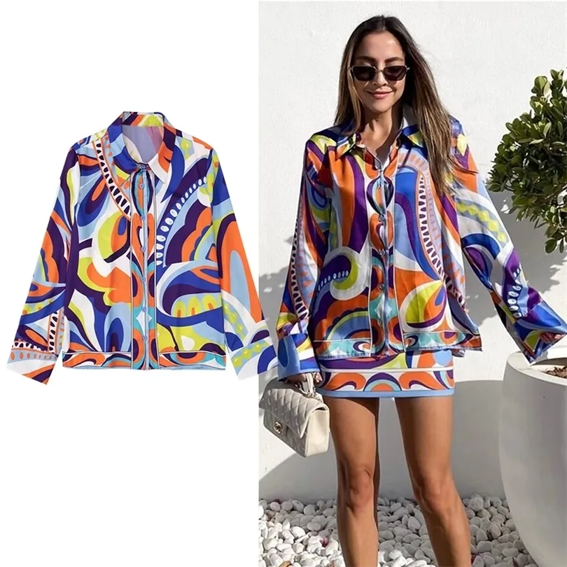 Kvinnor Bluses Shirts 2 Piece Set 2 Elegant Fashion Slim Print Top Casual Chic Long Sleeve Youth 220906