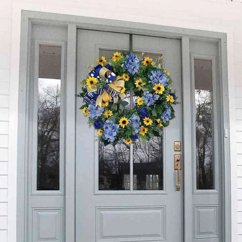 Couronnes de fleurs décoratives Drapeau ukrainien Tournesol Porte d'entrée Guirlande 20 pouces Décor Porte de tournesol Couronne de printemps Ornement festif Décor Printemps H8O3 T220905