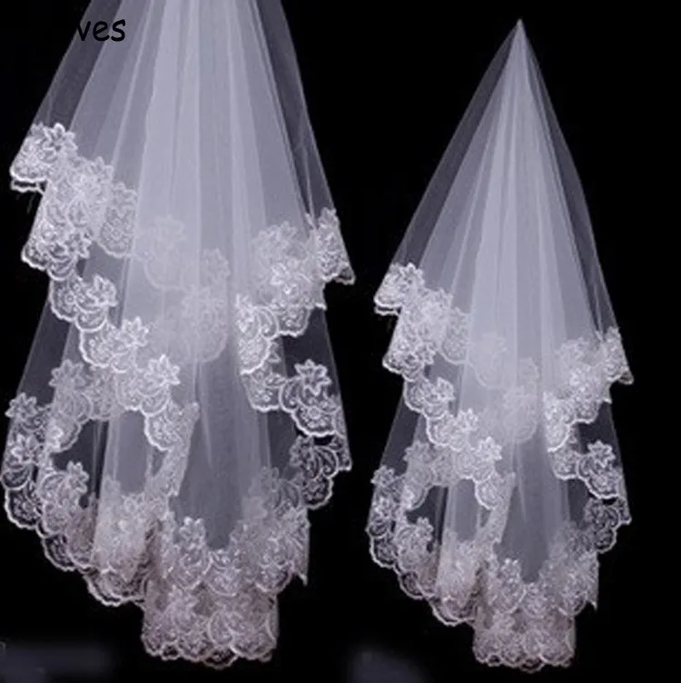 Romantic Tulle Bridal Veils White Ivory Lace Appliqued Edge Short Wedding Veils For Brides Women Hair Accessories AL2316