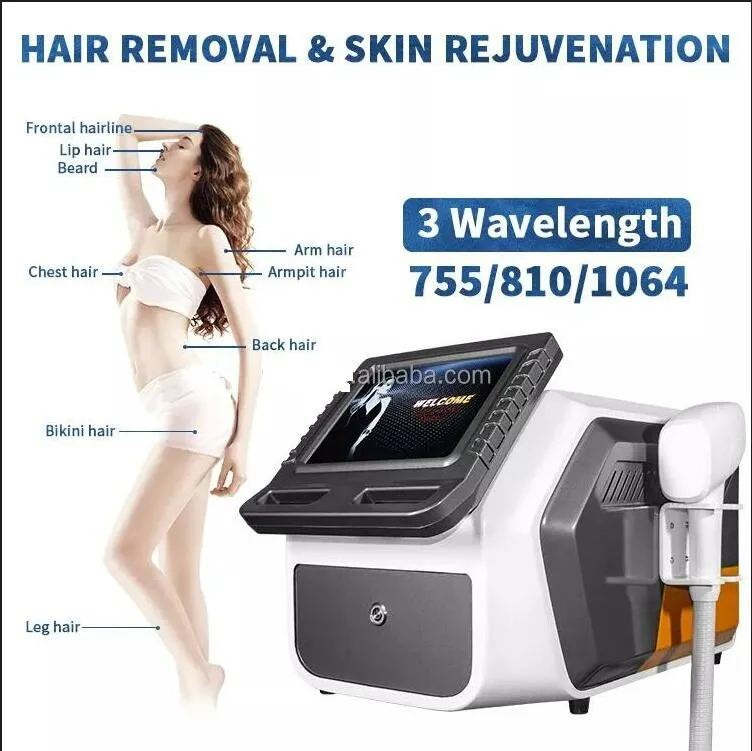 USA accessories 810 nm diode laser hair removal permanent 3 Wavelength 755nm 808nm 1064nm skin rejuvenation painless equipment beauty machine