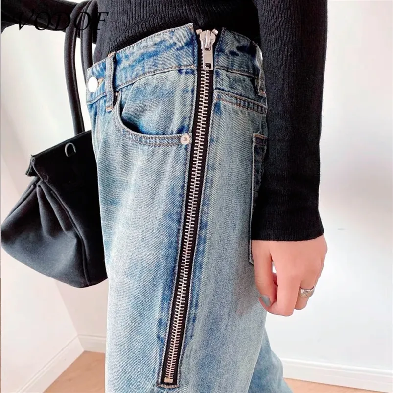 Jeans femininos McEfilee jeans reta Mulheres plus size alta cal￧a de jeans larga perna larga streetwear vintage de comprimento completo 220908