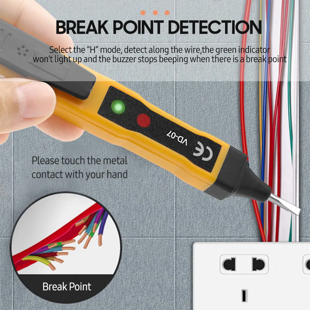 AC/CC TOLTAGE DETECTOR TOTAGEM Testador de caneta medidor de caneta não-contato 70-250V com alarme duplo de luz sonora