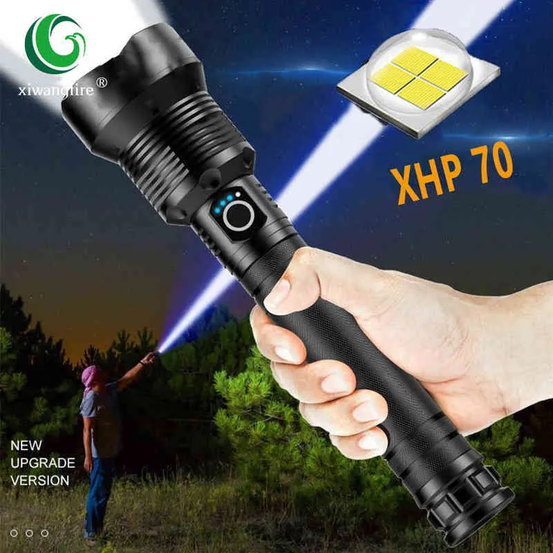 Superhelle XHP70 Aluminium-Taschenlampe, USB-Aufladung, wasserdicht, für den Außenbereich, Strobe, 2000 Lumen, für Zuhause, Notfall, Camping, J220713