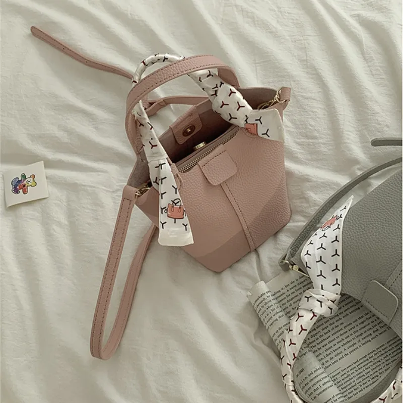 Mode Damen Eimer Taschen Frische Handtasche Crossbody Tasche mit Bändern