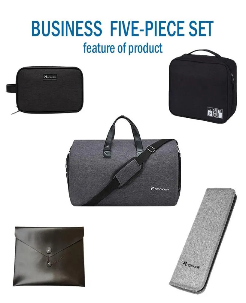 Сумка для туристической одежды для Duffel для мужчин Business Five Set включает в себя Wash Pack Ноутбук или галстук документов и кабельный водонепроницаемый BLA BLA