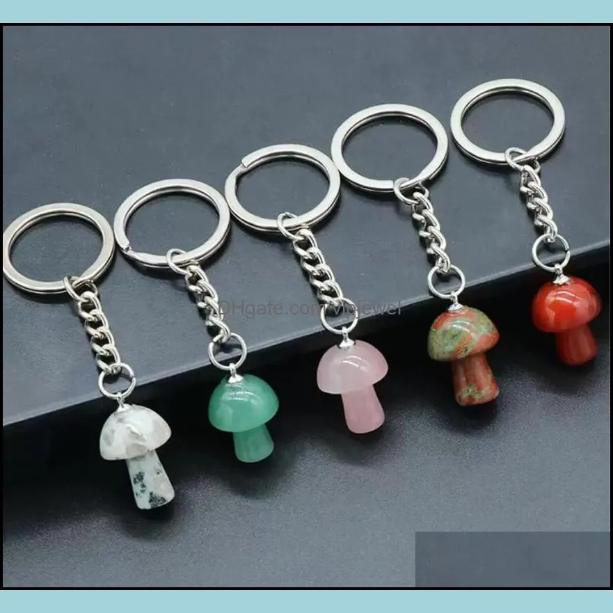 Keychains Natural Stone Key Chain Ring Mushroom Pendant Keychains Cute Mini Statue Charms Keychain Lovely Keyring For Ca Dhseller2010 Dhmda