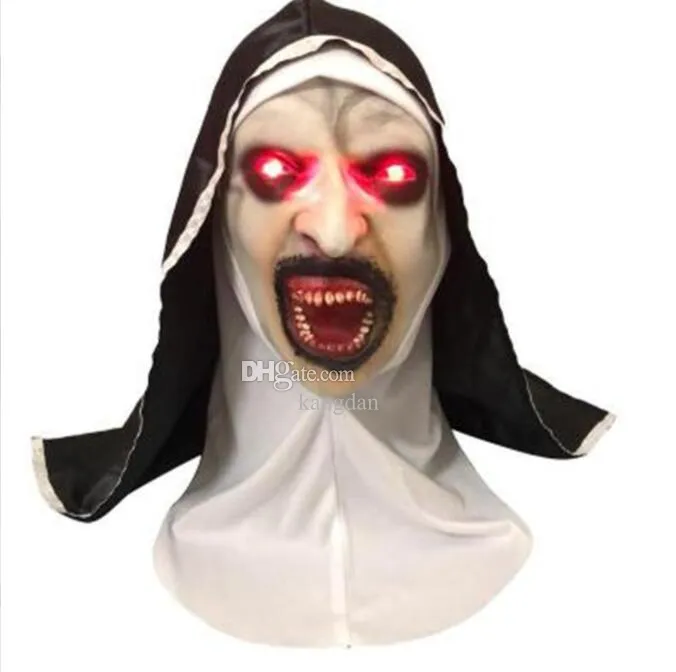 Masque Nonne D'Halloween Effrayant - Yeux Lumineux Rouges, En Silicone, Pour Cosplay Et Fêtes Déguisées - 4