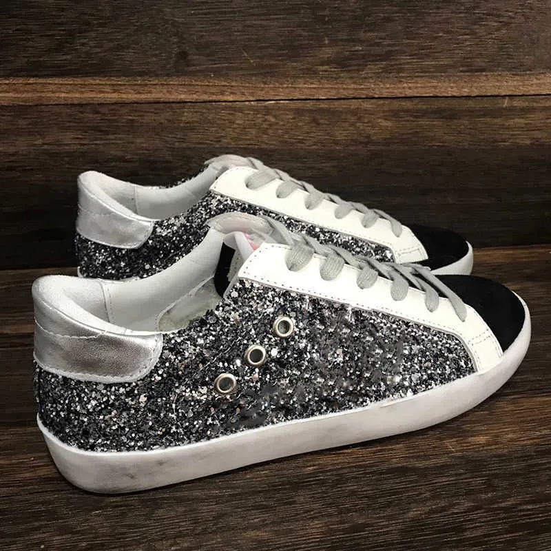 Baskets chaussures italiennes chaussures de créateur dorées nouvelle version mode femmes Super Star Sequin classique blanc Do-Old Dirty