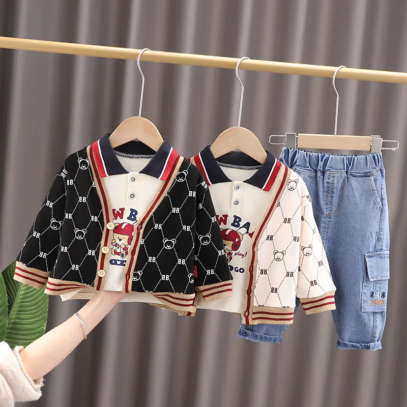 Spring Autumn Baby Boys Clothing Set Spädbarnsrockar Bear Shirt Pants Children Casual Sportswear Kids Cotton Clothes Outfit