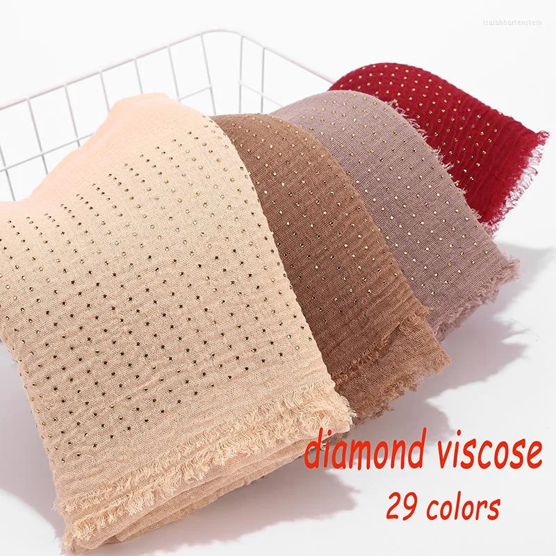Schals Frauen Diomd Plain Viskose Baumwolle Hijab Crinkle Schalperlen Wrap Stirnband 180 90 cm 10pcs/Los können Farben wählen