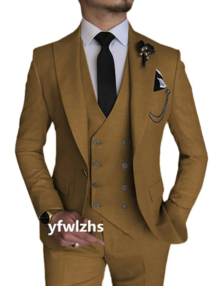 Anpassa Tuxedo One Button Handsome Peak Lapel Groom Tuxedos Men Suits Wedding/Prom/Dinner Man Blazer Jacket Pants Tie Vest W1163